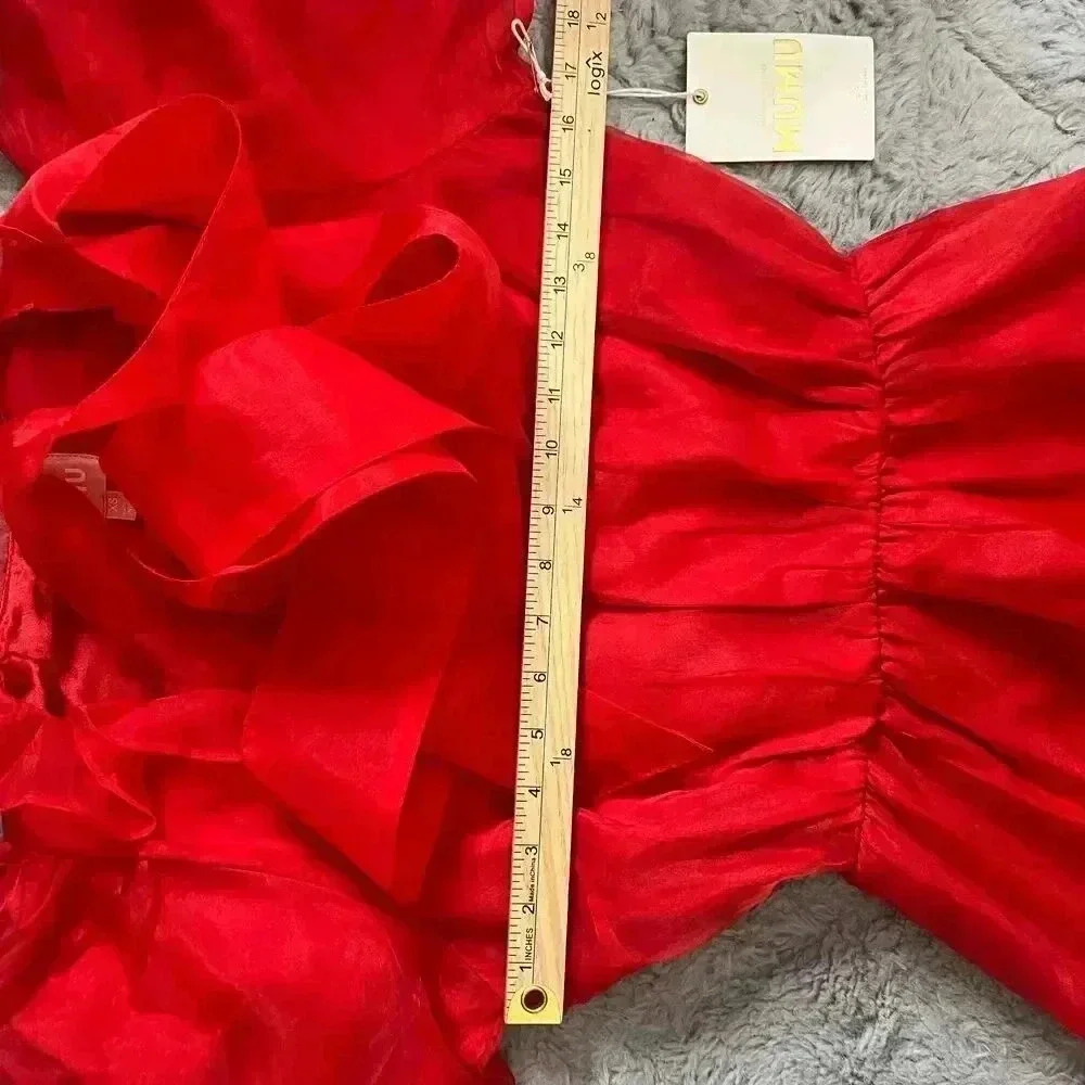 Show me Your Mumu Red Ruffle Puff Sleeve Dress NWT Romantic Coquette - Picture 7 of 15